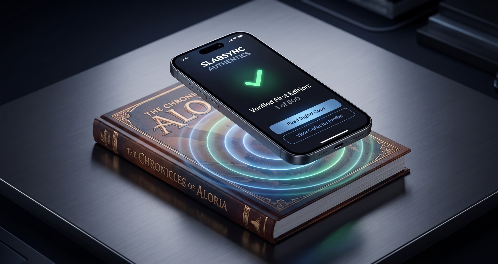 Phone authenticating a Slabsync tagged book
