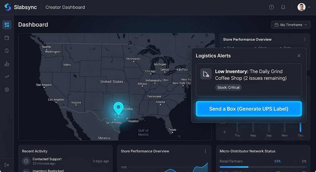 Slabsync Creator Dashboard heat map and logistics alerts